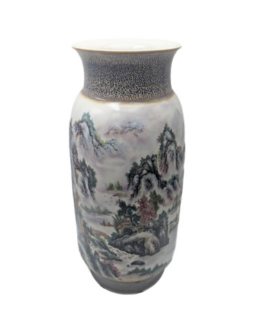 Chinese Vase Wide Mouth Landscape 18"H