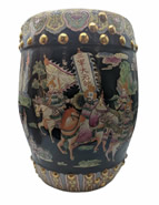 Chinese Garden Stool Black with Warriors