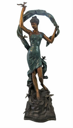 Thai Female Bronze Statue Lady With Birds 42"H