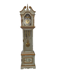 White Grandfather Clock Oriental Lacquer Inlaid