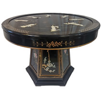 Lacquer Dinette Table Oriental Black Lady Mother Of Pearl