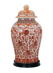 Red and White Chinese Glazed Temple Jar
