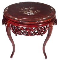 Chinese Rosewood Round Carved and Inlaid Table