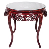 Chinese Rosewood Round Carved Bamboo Inlaid Table