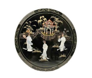 Oriental Art Round Painting in Lacquer and Inlaid