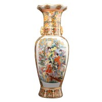 Japanese Satsuma Fluted Vase with Handles Japanese Satsuma Fluted Vase with Handles