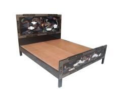 Oriental Bed in Chinese Black Lacquer with Hand Painted Dragons