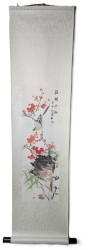 Oriental Scroll Hand Painted Florals with Chinese Silk Borders