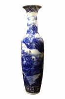 71" Oriental Temple Vase Hand Painted in Blue and White Landscape 71" Oriental Temple Vase Hand Painted in Blue and White Landscape
