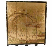 Oriental Floor Screen Hand Painted Gold Leaf Rivertown 72