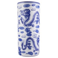 Porcelain Umbrella Stand with Blue & White Dragon