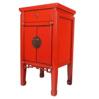 End Table Antiqued Matte Lacquer in Red