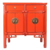Oriental Hall Chest With Chinese Red Lacquer Finish