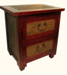 Elmwood and rattan Oriental night stand