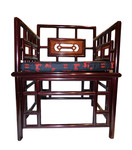 Striking solid rosewood Asian meditation chair with shiny finish & gold silk cushion.