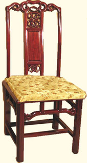 38?? Tasteful solid rosewood Asian dining room chair with shiny finish & gold cushion.