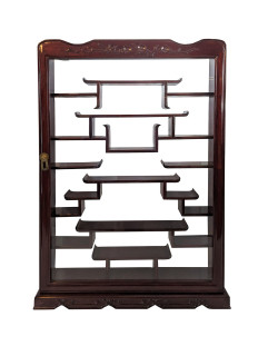 Solid Rosewood Oriental Wall Curio With Mirror Back