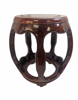 Round Solid Rosewood Oriental Melon Shaped Footstool