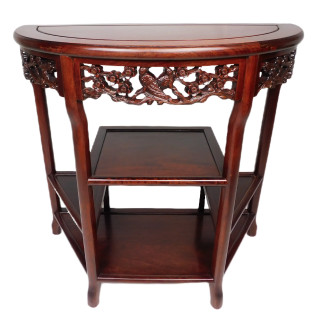 32" W Bird and Flower Carved Chinese Half Moon Table