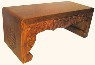 Hand carved Solid Camphor wood stool or low table with drawer