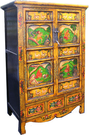 Oriental Wedding Chest Cabinet With Hand Painted Elmwood 68 H