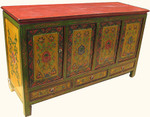 55 inch wide three drawer, four door Tibetan elmwood buffet with shelf
