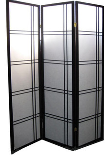 3 panel wood and paper Shoji screen with black trim