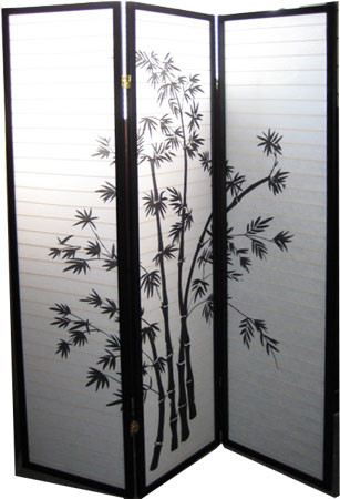 3 panel 70 " tall Shoji screen with bamboo design. Black frame, white paper