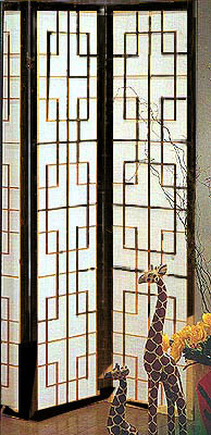 71 inch tall Santa Fe wood and paper screen or room divider. 3 panels, each 17.75 " wide