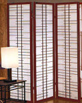 71 inch tall Soho screen or room divider of rosewood and paper. 3 panels, each 17.75 " wide