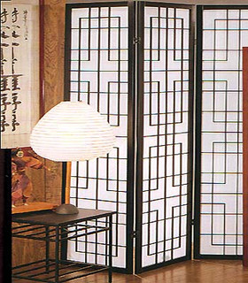 71 inch tall Canton screen or room divider of wood and paper. 3 panels, each 17.75 " wide