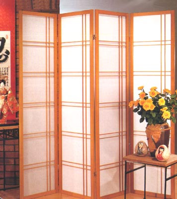 Oriental Furniture Warehouse Asian Folding Screen in Walnut Frame