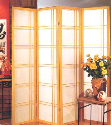 Black, 4 Panel Stand Oriental Room Divider Hardwood Shoji Screen 