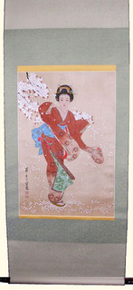 Silk scroll: lady with plum blossoms