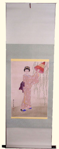 Silk scroll: Geisha with umbrella
