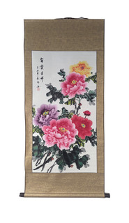 Chinese Silk Scroll in Chrysanthemums