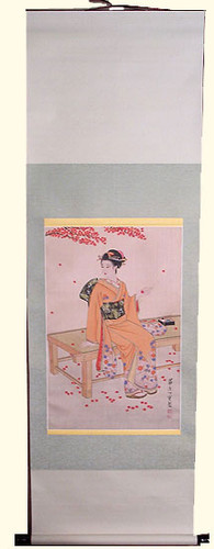 Silk scroll: Geisha sitting on pad