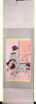 Silk scroll: Geisha sitting with komono stand