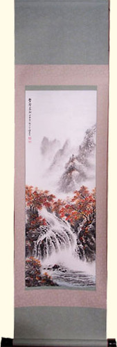 Silk scroll: Multi color autumn trees with waterfall