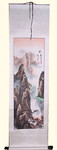 Silk scroll: River boat and mountain scene