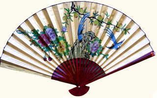 35 inch high gold fan with birds