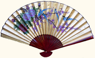 35 inch high gold fan with song birds