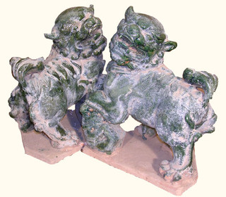 SALE  Tong Style 14 inch tall celadon ceramic Foo dogs
