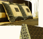 Black Aurous:   black and cream silk bedspread, pillow and cushion