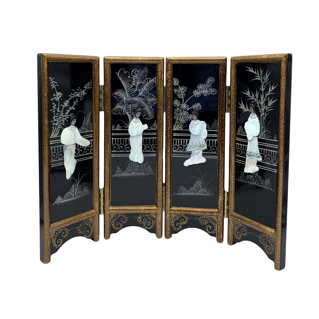 Rosewood Carved Chinese Folding Screen Lacquer Miniature Furniture 6 Panel Decor