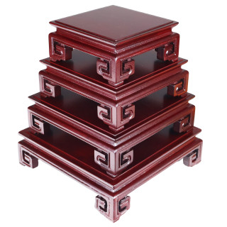 Square Hand Crafted Oriental Vase Stand in Solid Rosewood