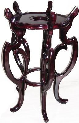 Asian Fishbowl Stand in Dark Mahogany with Carved Design - Oriental