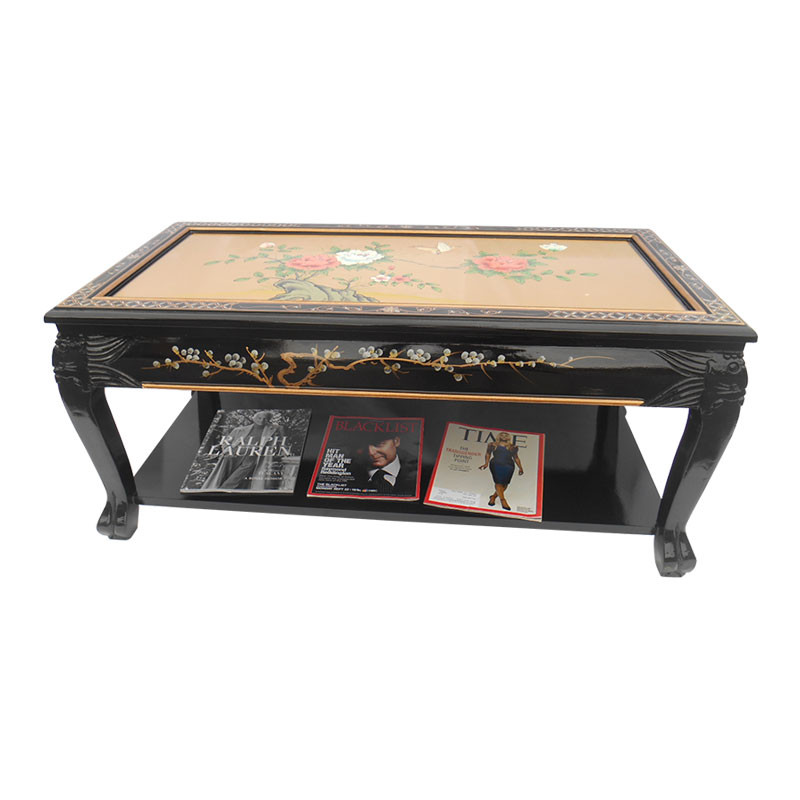 oriental coffee table black lacquer inlaid mother of pearl inlaid 40