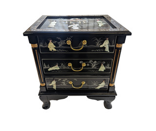 French Style Oriental Black Lacquer End Table