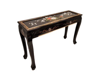 Asian Ball and Claw Sofa Table Hand Painted with Glass Top